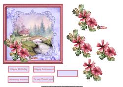 Bridge Over the River Card with Decoupage Flowers