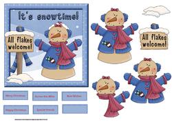 Snowflake Snowman Card Front with Decoupage