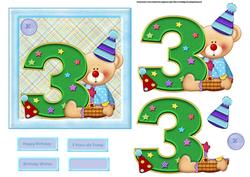 Birthday Clown Teddy Bear Age 3 Card with Decoupage