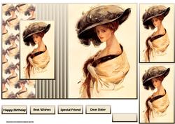 Lady in the Large Hat Fold Back Card with Toppers