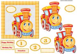 Smiling Train Engine Card with Decoupage and Sentiment Tags