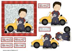 Little Car Mechanic Card with Decoupage