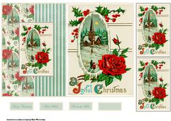 Vintage Christmas Rose Fold Back Card with Toppers
