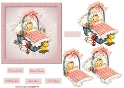 Baby Girl in a Wicker Basket Card with Decoupage