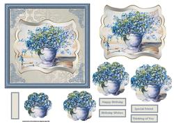Vase of Blue Flowers Card with a Topper