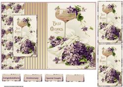 Violets and Wine Fold Back Card with Toppers