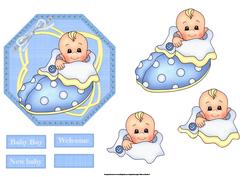 Baby Boy in Bed Card with Decoupage
