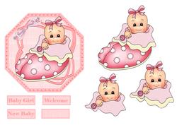 Baby Girl in Slipper Bed Card with Decoupage