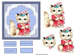 Vintage Cat Card Front with Decoupage
