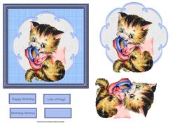 Kitten with a Slipper Card and Topper