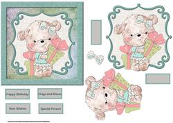 Birthday Bow Teddy Card with Decouapge