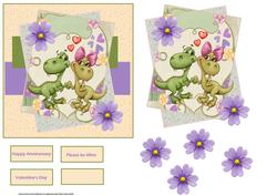 Jurasic Love Dinos Card with Decoupage