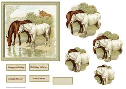 Horses Drinking from the River Card