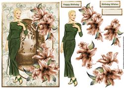 Lady in the Green Dress Card Front with Decoupage