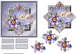 Swans and Flowers Card with Decoupage