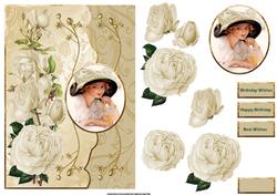 White Rose and Vintage Lady Card with Decoupage