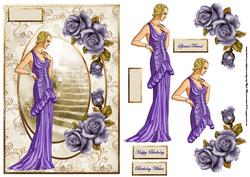 1930's Lady in a Purple Dress Card and Decoupage