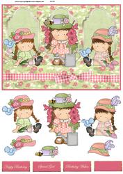 Little Girls in Their Garden Panel Card and Decoupage