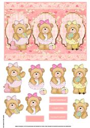 Baby Girl Bears Card with Decoupage