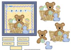 Baby Boy Bear Card with Decoupage