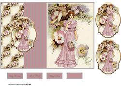 Pansy and Vintage Lady Fold Back Card