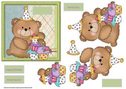 Bear Boy Party Card with Decoupage