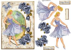 Lady in Blue Bell Woods Card with Decoupage