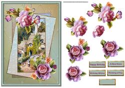 English Rose Thatched Roof Cottage Card