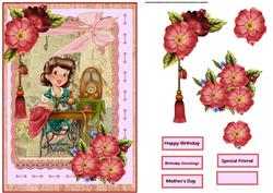 Music While You Sew Card Front with Decoupage