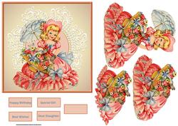Vintage Girl with a Basket of Flowers Card
