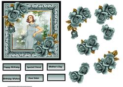 Evening Rose Card Front with Decoupage