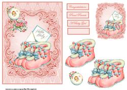 Baby Girl Booties Card with Decoupage