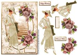 Lady Out Walking Card with Decoupage