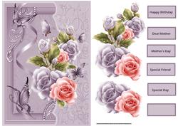 English Rose and Butterfly Card with Decoupage