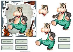 Hippo Dancing Card with Decoupage