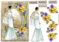 Lady in the Yellow Rose Garden Card with Decoupage