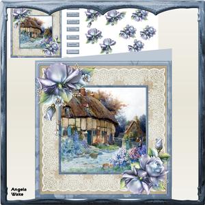 Blue Rose Cottage 8x8 Card with Decoupage