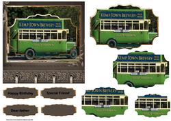 Green Vintage Bus Card with Shaped Layer