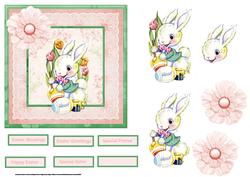 Easter Rabbit Painting Eggs Card with Decoupage