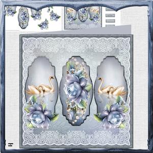 Swans and Blue Roses 8x8 Card Mini Kit
