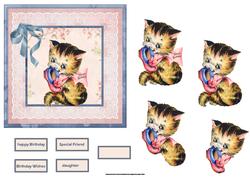 Vintage Kitten Card with Decoupage