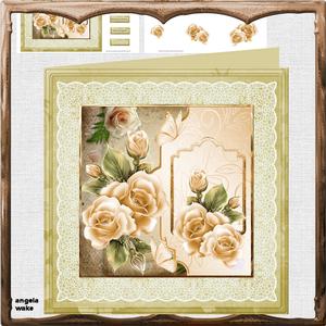 Cream Rose and Butterfly 8x8 Card Mini Kit