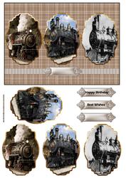 Vintage Train Panel Card with Toppers