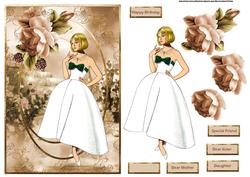 Lady in a White Dress Card with Decoupage
