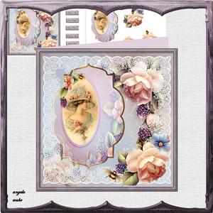 Vintage Lady and Rose 8x8 Card Mini Kit