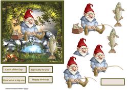 Gnome's Catch of the Day Card with Decoupage