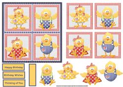 The Hen Family Card with Toppers and Decoupage
