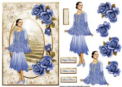 Blue Glitter Rose and Dress Card and Decoupage