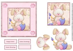 Rabbit Painting Eggs Card with Decoupage
