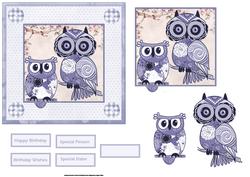 Blue Owls Card with Decoupage